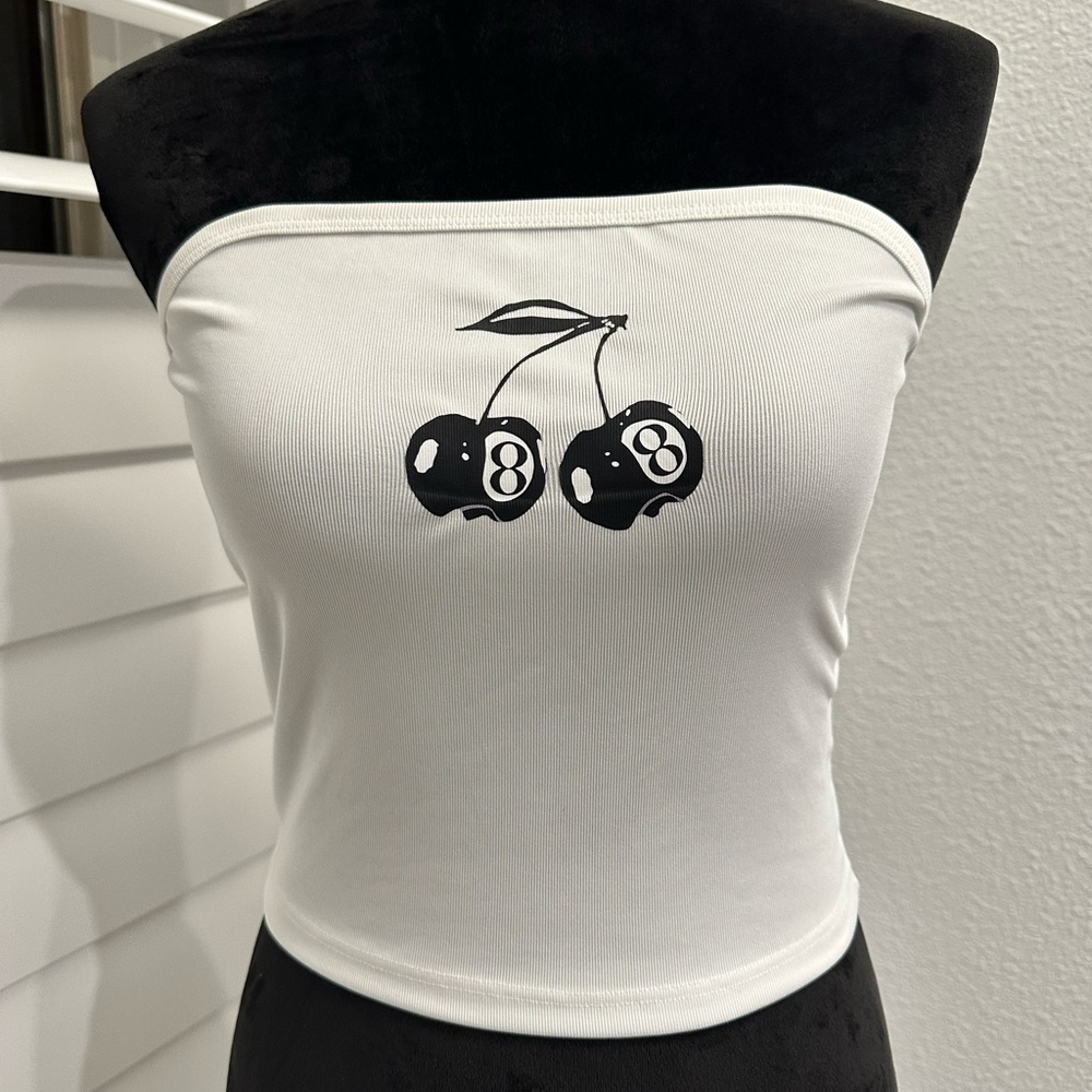 White Cherry Print Tube Top